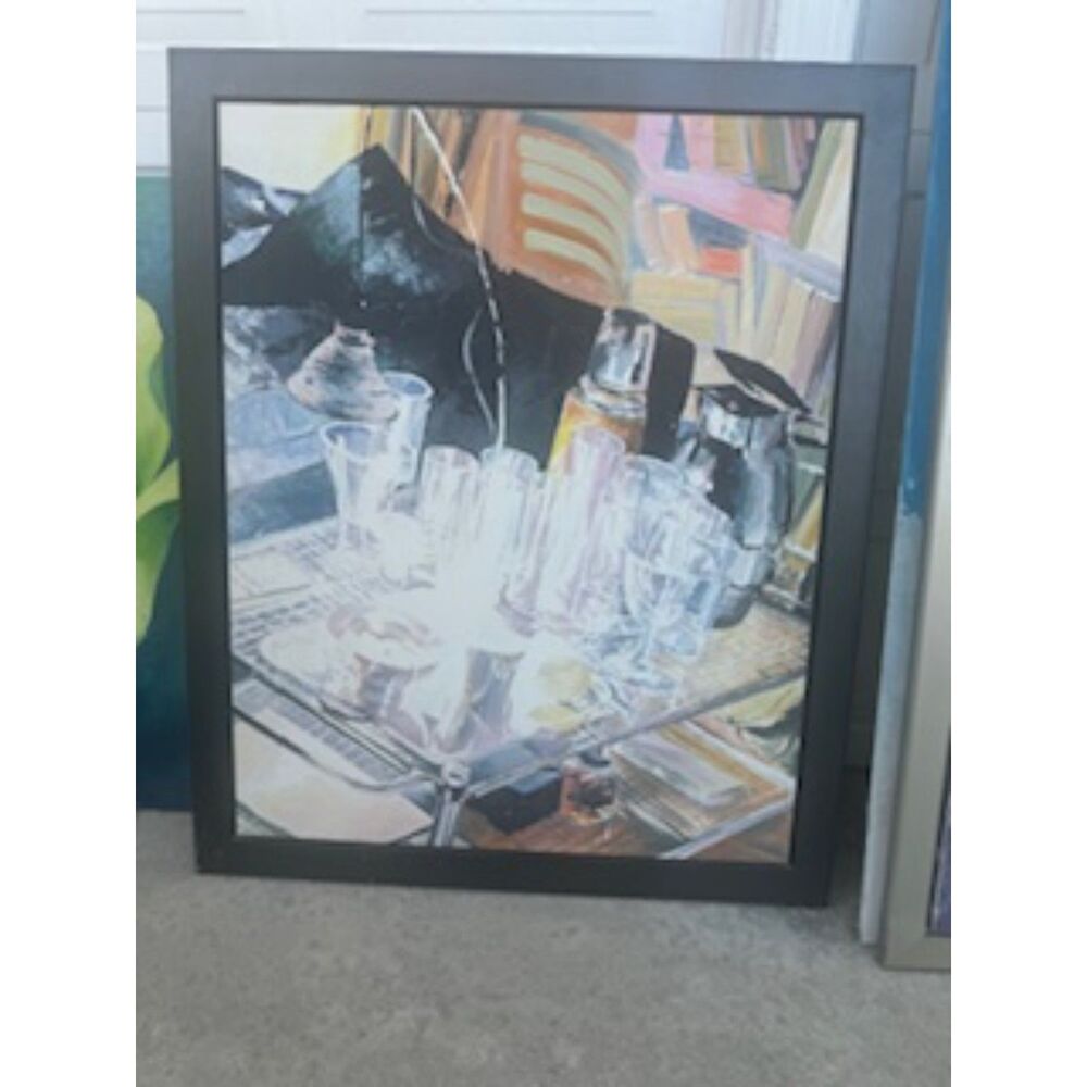 The Bar Original Painting Framed Vintage